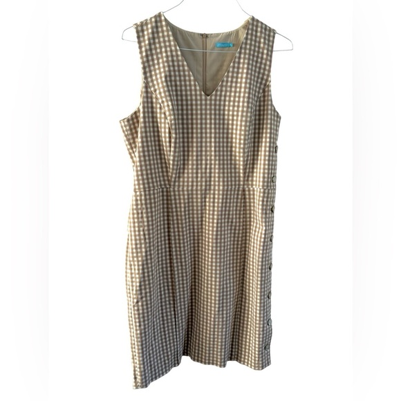 J. Mclaughlin NEW Tan Paulson Gingham Sleeveless Dress Plaid size 14 - Picture 10 of 16